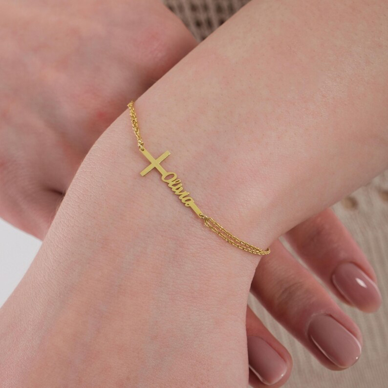 Engraved Name Necklace - Pulsera de Bautismo Personalizada con Nombre,
