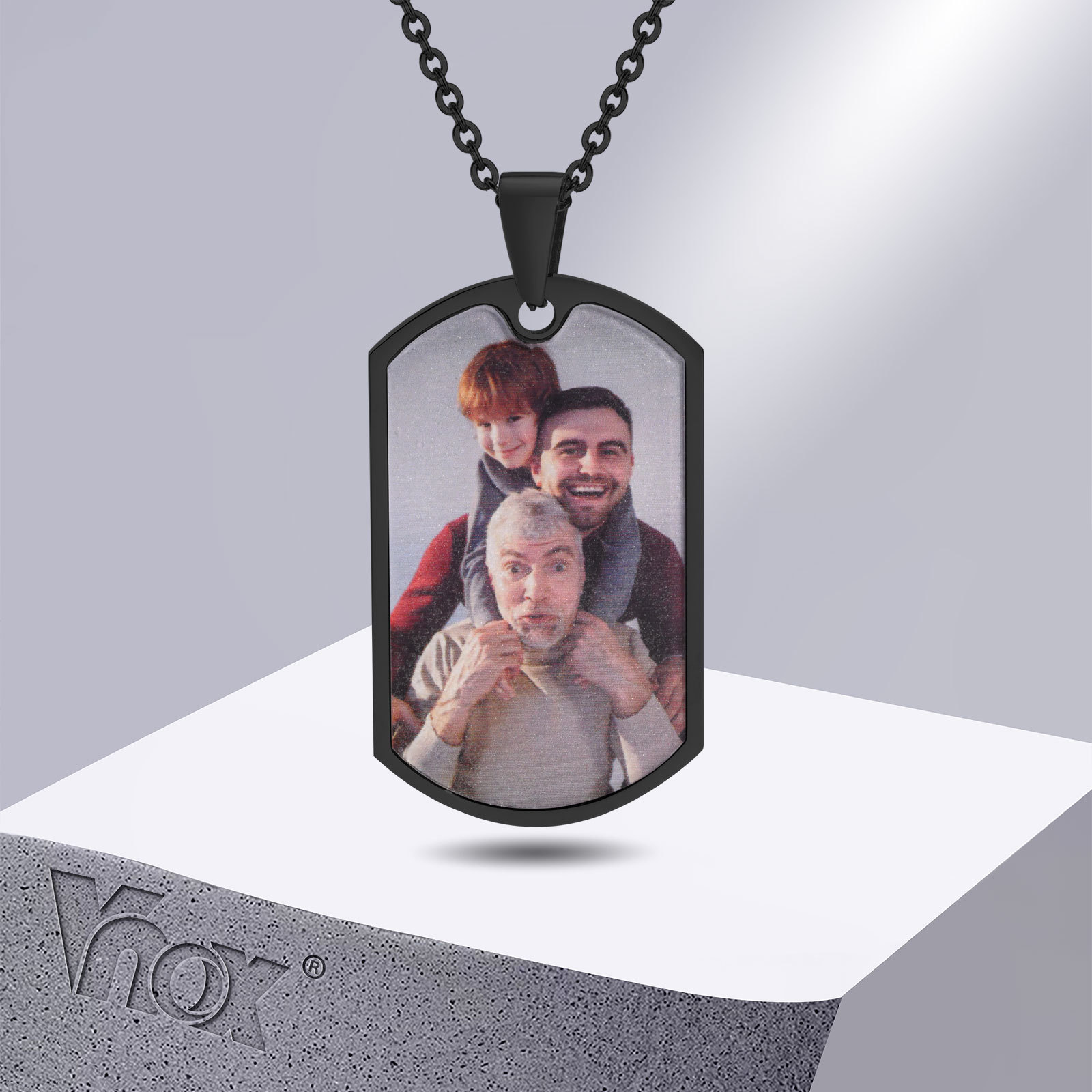 Mens Dog Tag Necklace - Vnox fotos personalizadas gratis palabras collares