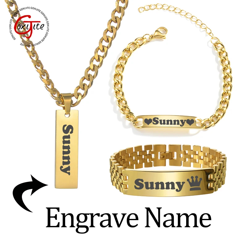 Engraved Name Necklace - Goxijite-collar con nombre grabado personalizado, conjunto