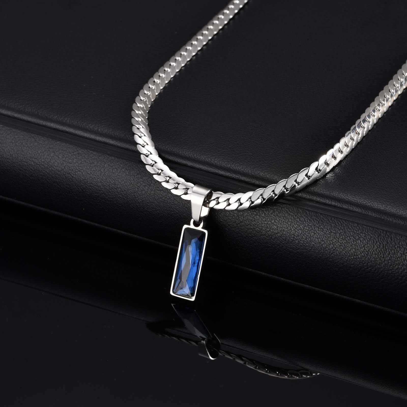 Mens Dog Tag Necklace - Collar con colgante geométrico azul marino
