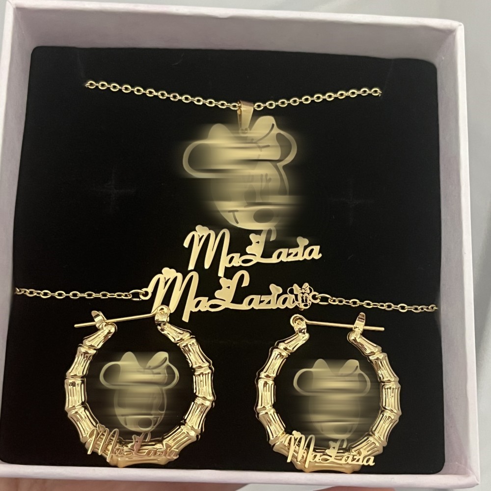 Engraved Name Necklace - DUOYING-Conjunto de joyería con personajes personalizados,