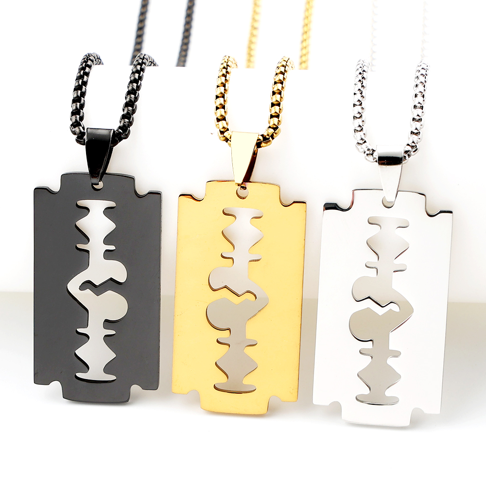 Mens Dog Tag Necklace - Collares con colgante de cuchilla gótica