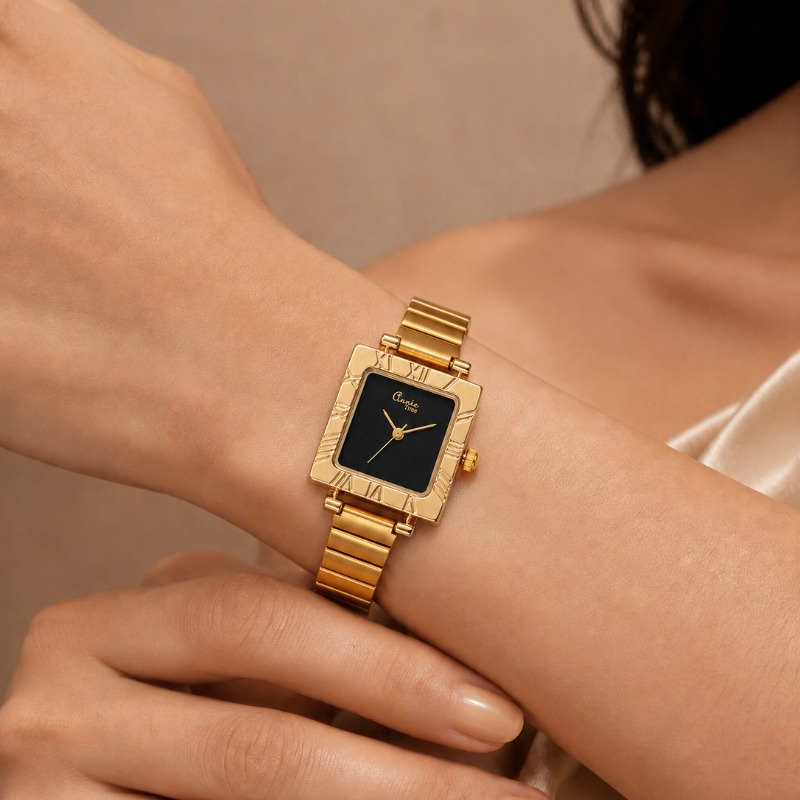 Jewelry Watches For Kids - Reloj de Cuarzo Cuadrado Dorado de