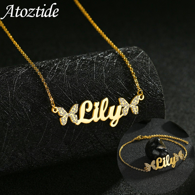 Atoztide-Conjunto de joyería p - Engraved Name Necklace reseña y precio