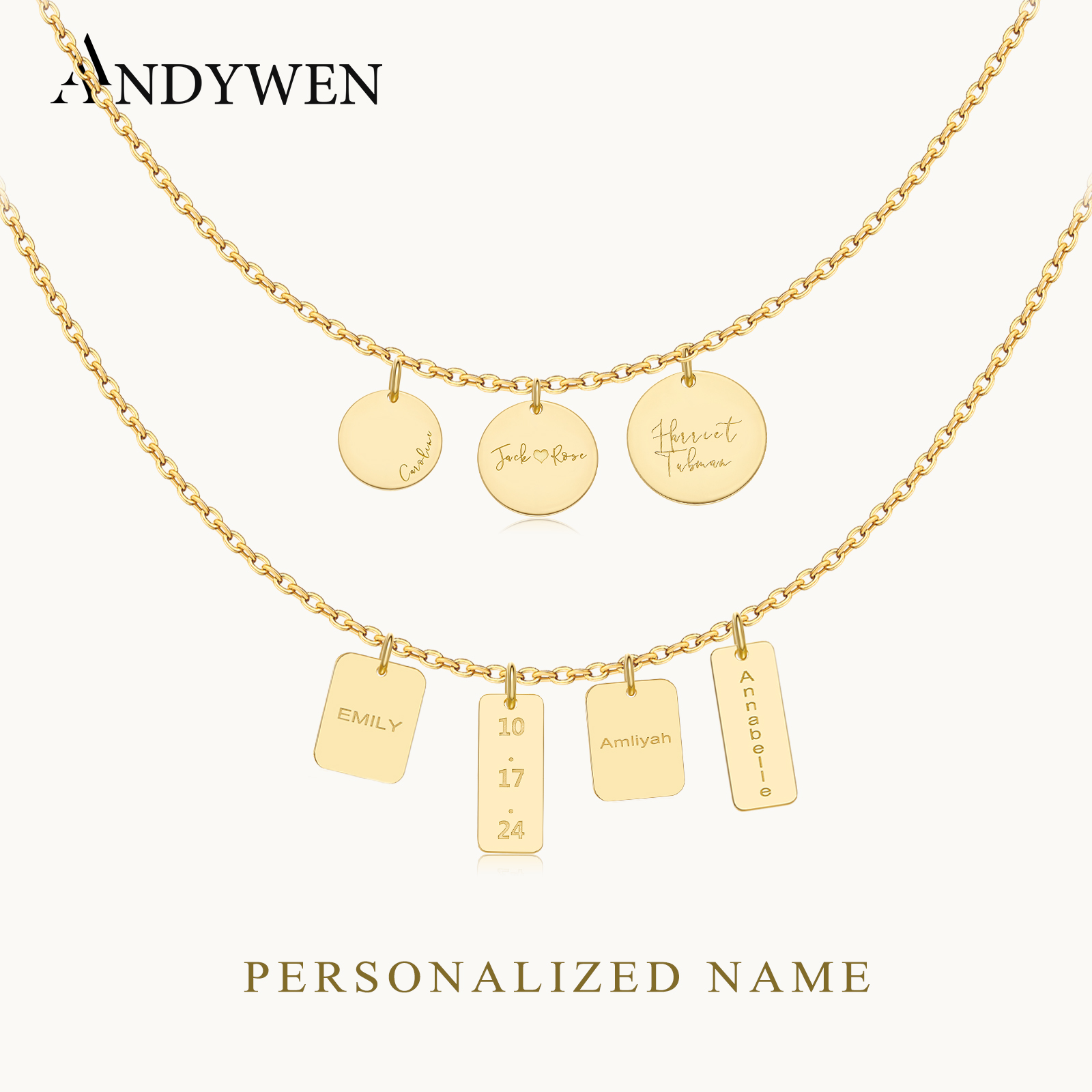 ANDYWEN-collar con colgante de - Engraved Name Necklace reseña y precio