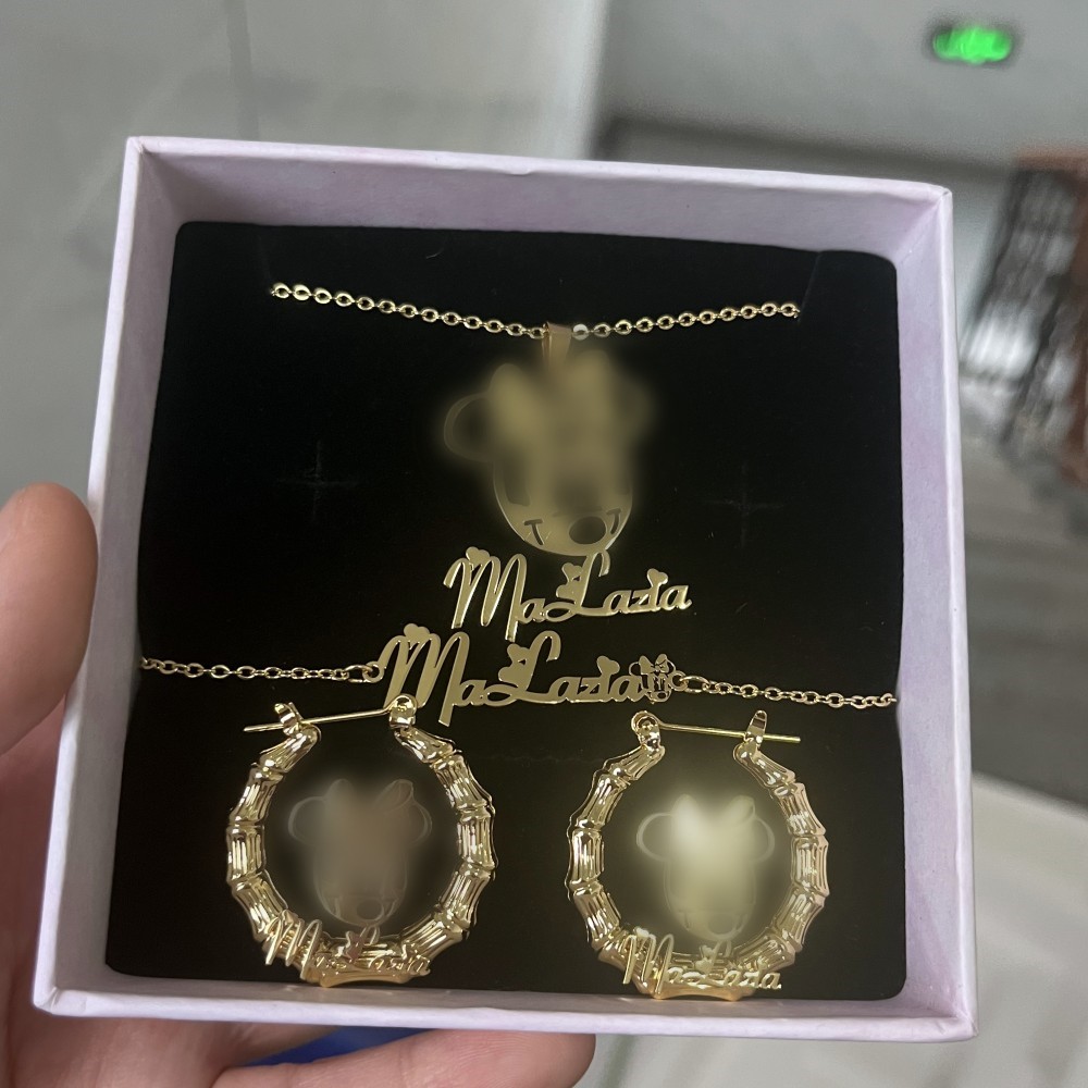 DUOYING-Conjunto de joyería co - Engraved Name Necklace reseña y precio