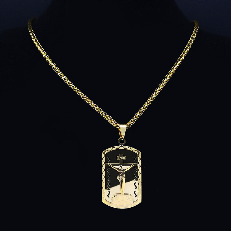 Collar con Cruz de Jesús INRI, - Mens Dog Tag Necklace reseña y precio